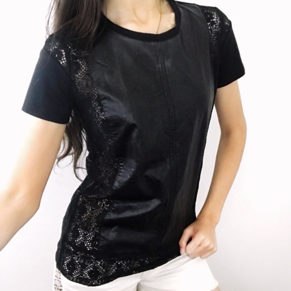 THML Tops - THML Leather Lace Cutout Short Sleeve Tee B17